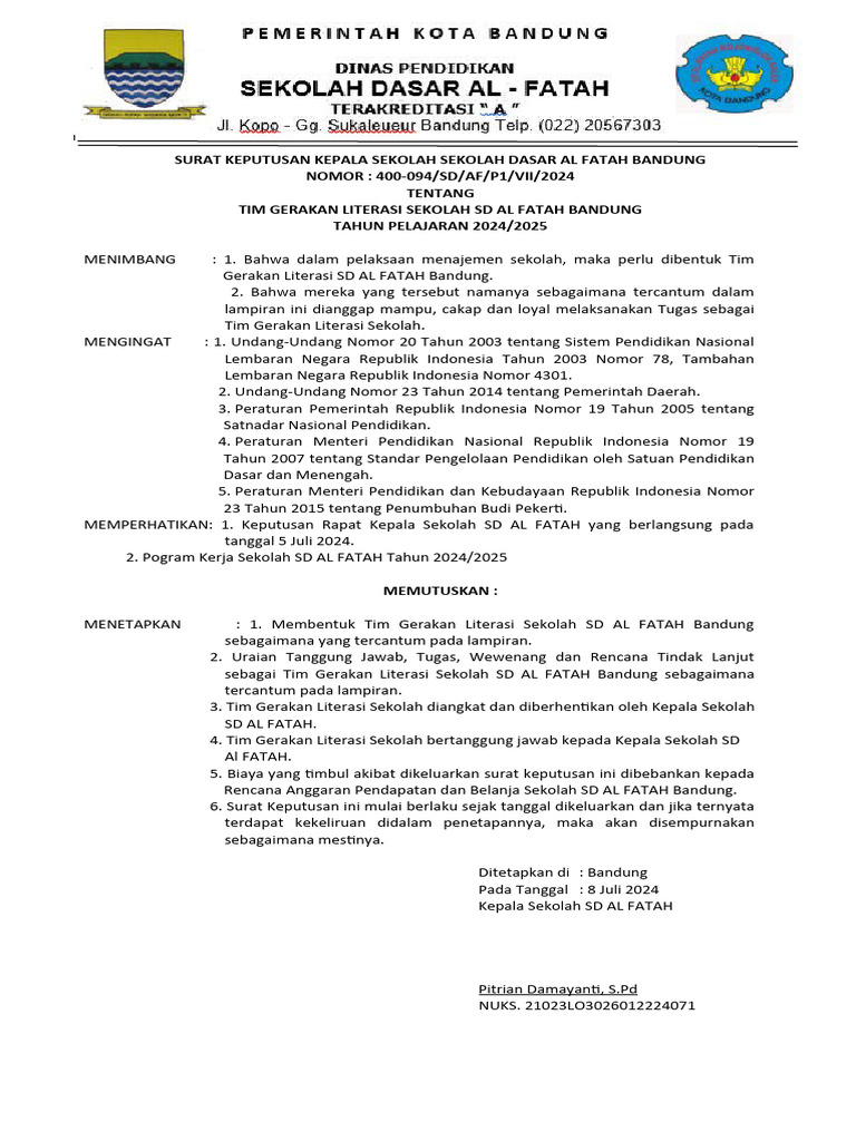 Sk Tim Literasi 2024 2025 Pdf