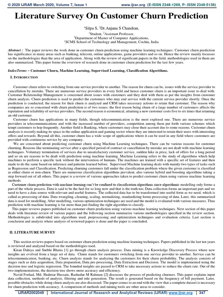 Literature Survey On Customer Churn Prediction | PDF | Receiver ...