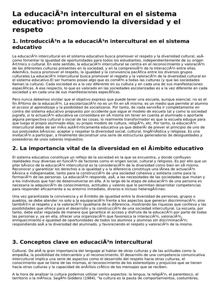 La Educación Intercultural en El Sistema Educativo - Promoviendo La ...