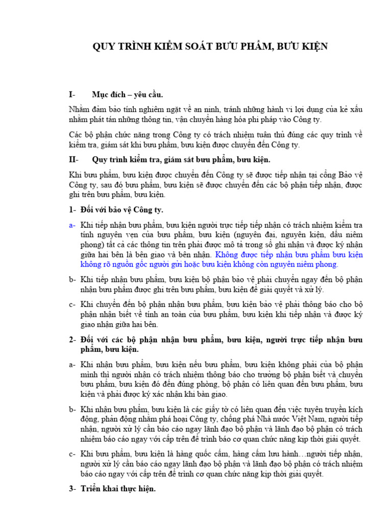 Quy Trinh Kiem Soat Buu Pham | PDF