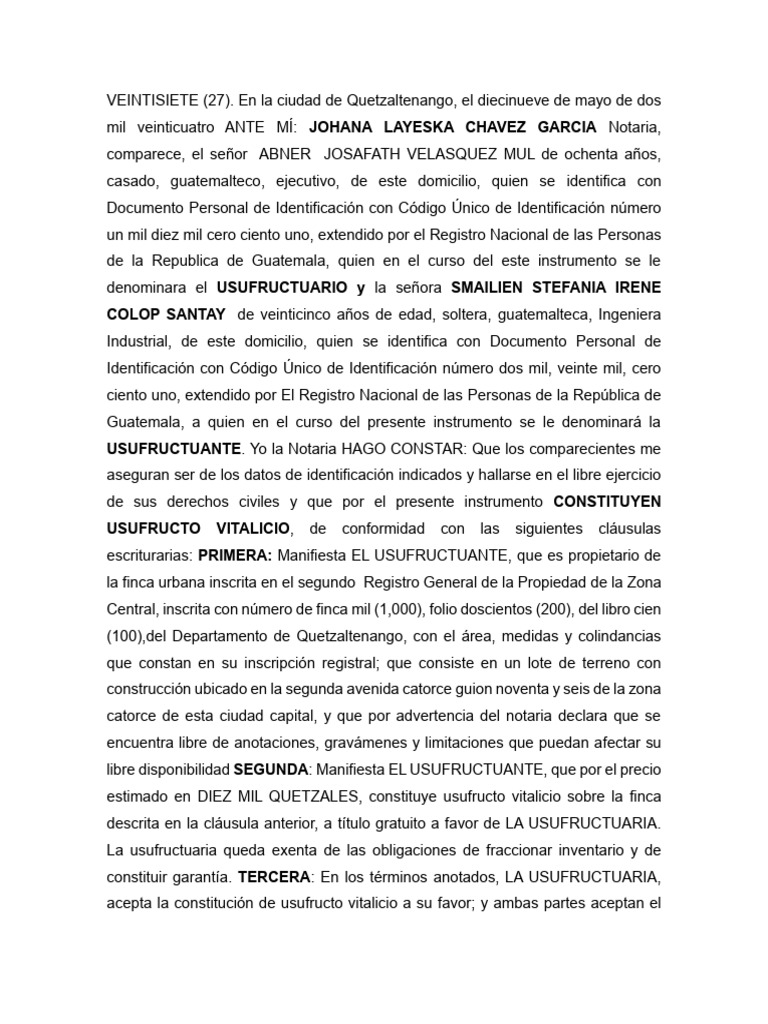 Usufructo Vitalicio en Guatemala | PDF | Propiedad | Derecho Civil ...