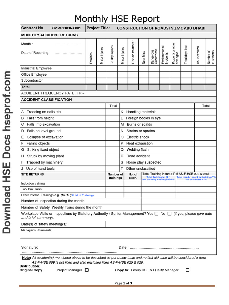 Monthly HSE Accident Report Summary | PDF | Safety | Occupational ...