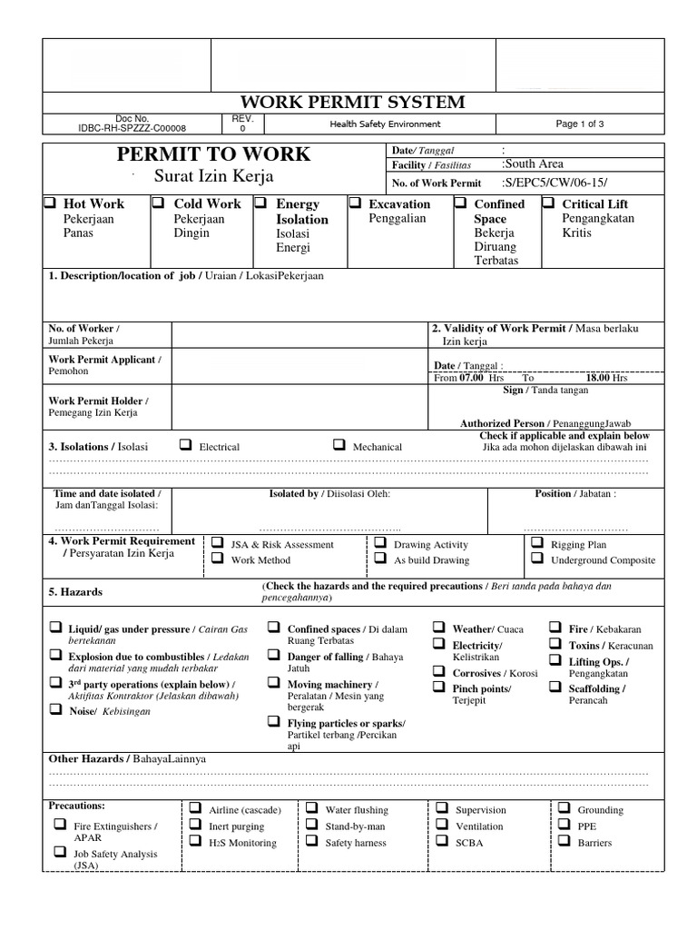 Form Permitdocx PDF Free | PDF | Safety | Occupational Safety And Health