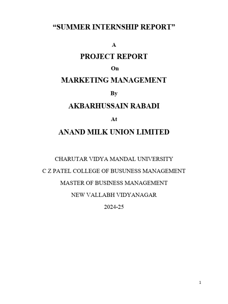 Amul Internship Report Pdf Milk Bakery