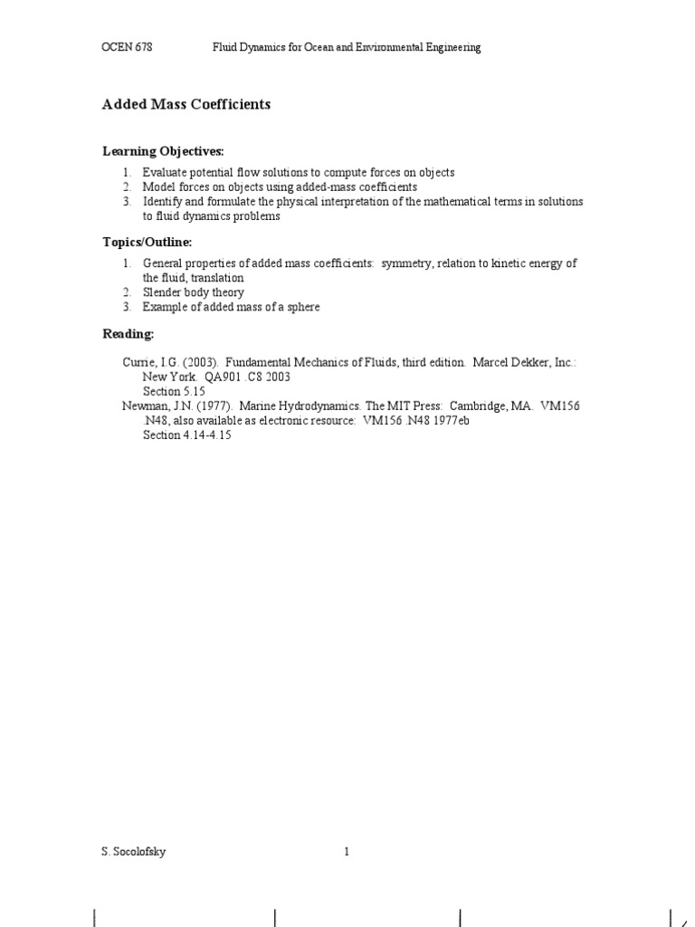 Added Mass Coefficients in Fluid Dynamics | PDF