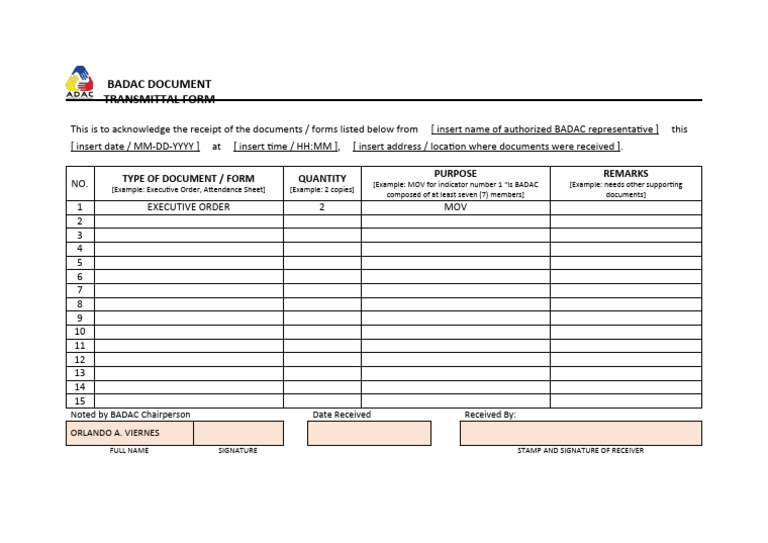 BADAC Document Transmittal Acknowledgment | PDF