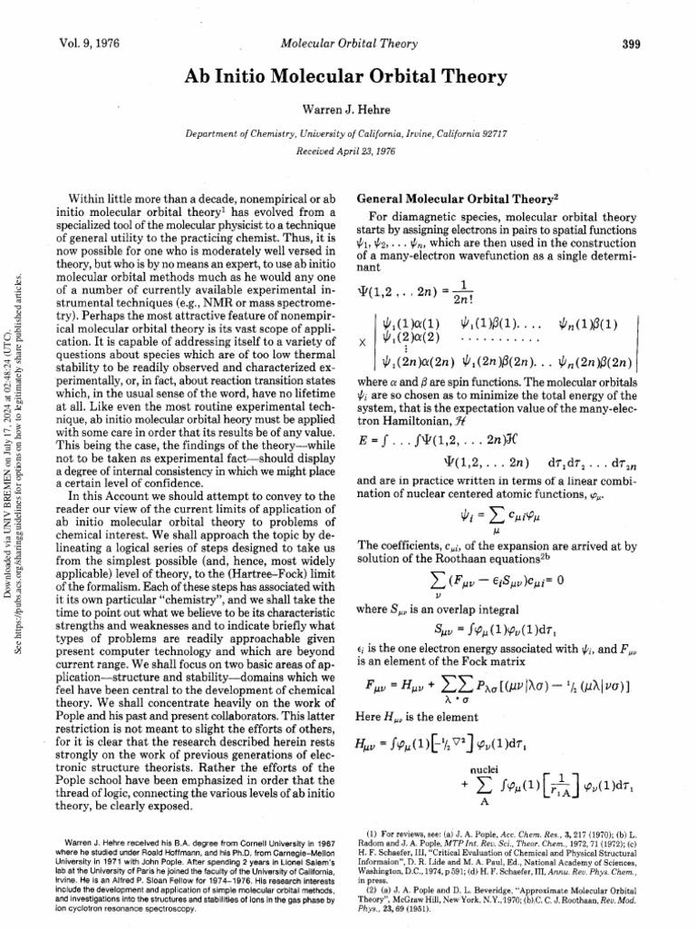 Ab Initio Molecular Orbital Theory | PDF | Chemical Bond | Molecules