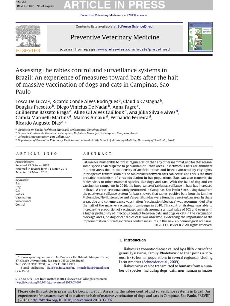 Assessing The Rabies Control and Surveil | PDF | Rabies | Bat