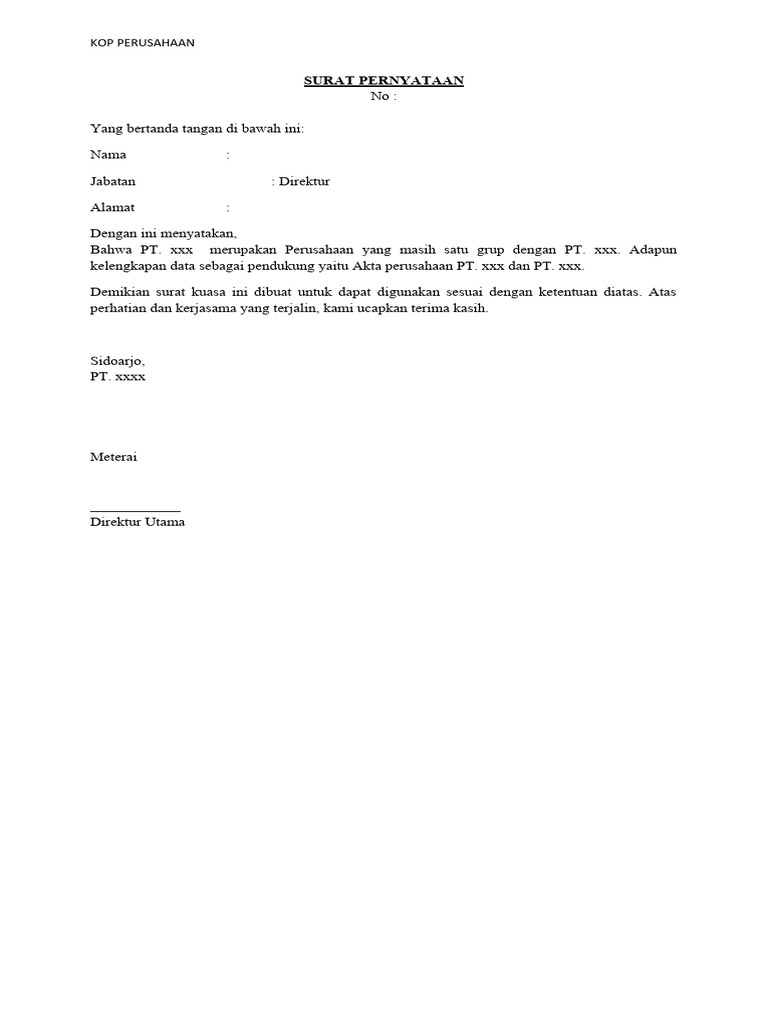 Surat Pernyataan 1 Group Draft | PDF