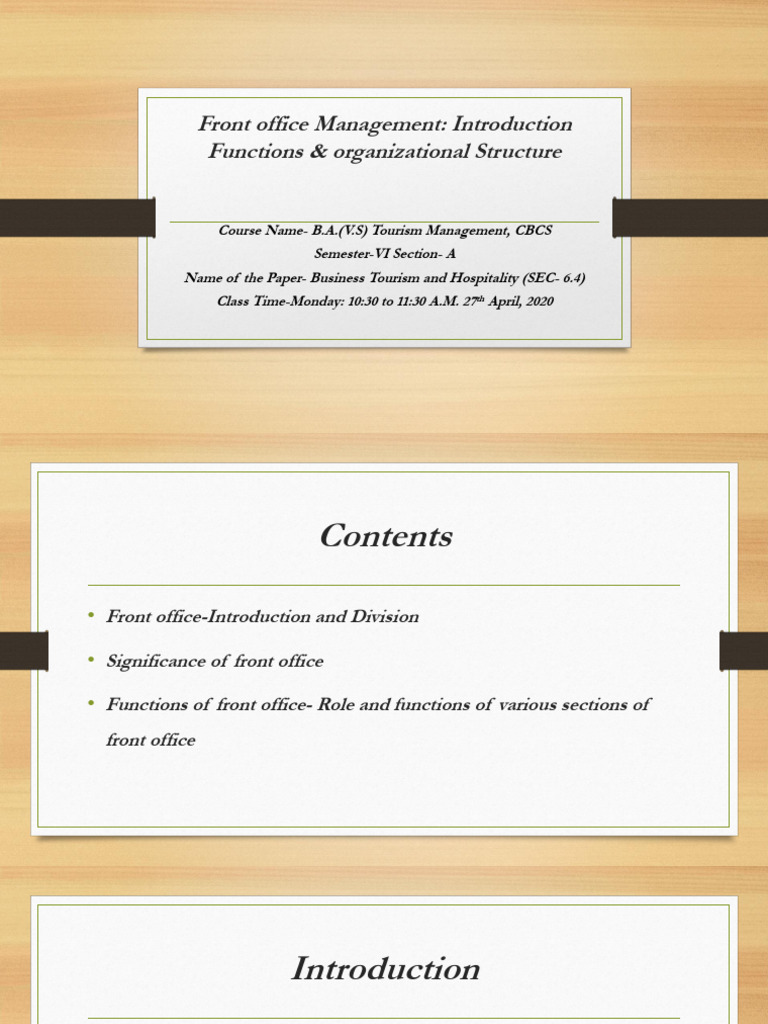 Front Office Structure and Functions | PDF | Business
