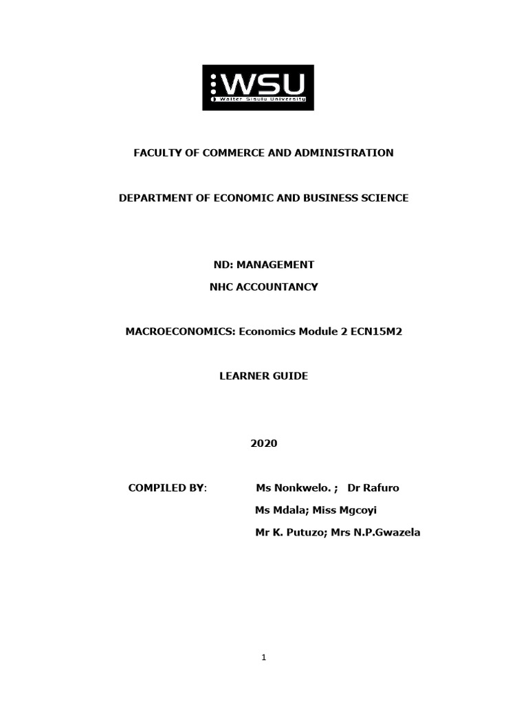 Economics 1 Module 2 Learner Guide | PDF | Labour Economics ...