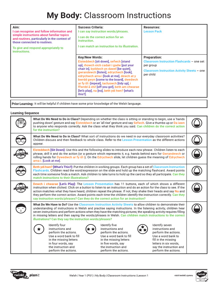 Lesson Plan Classroom Instructions Pdf Linguistics Learning