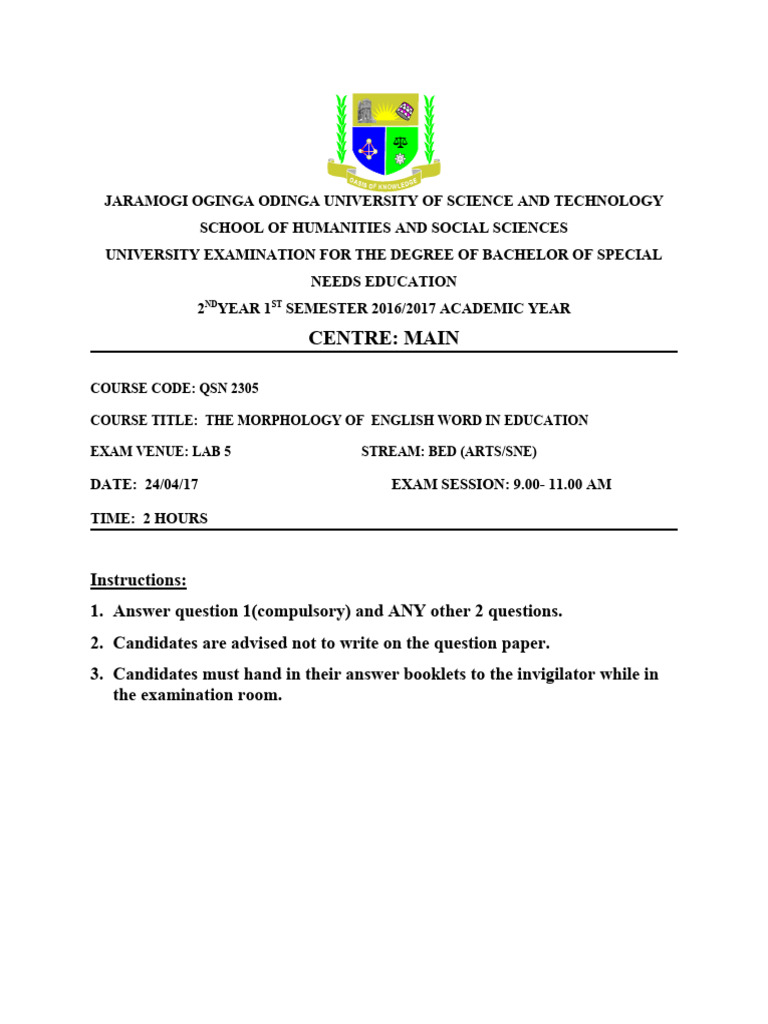English Word Morphology Exam Guide | PDF