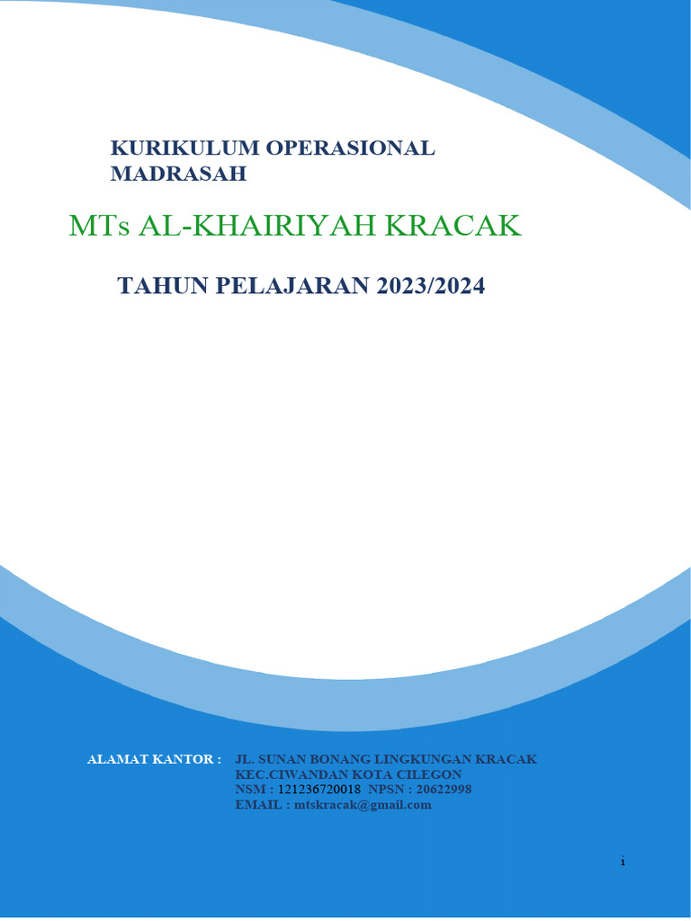 Kurikulum Operasional MTs Al-Khairiyah 2023 | PDF