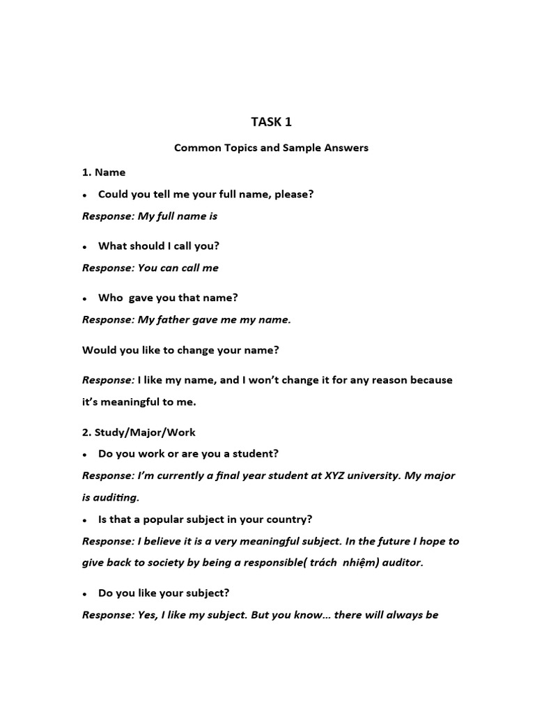 Speaking Task 1 - Sample Answers | PDF | Wedding | Waste