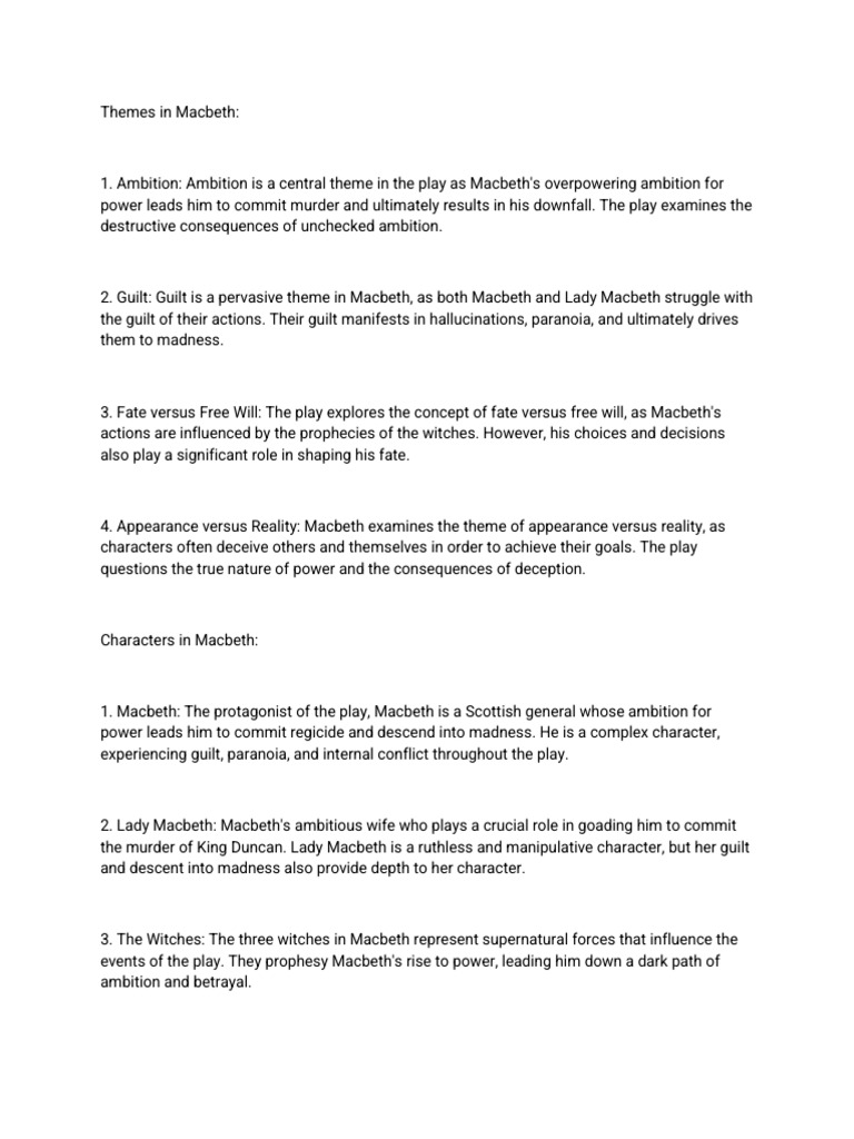 Macbeth Themes By Eric Kajawa Pdf Macbeth Shakespearean Characters