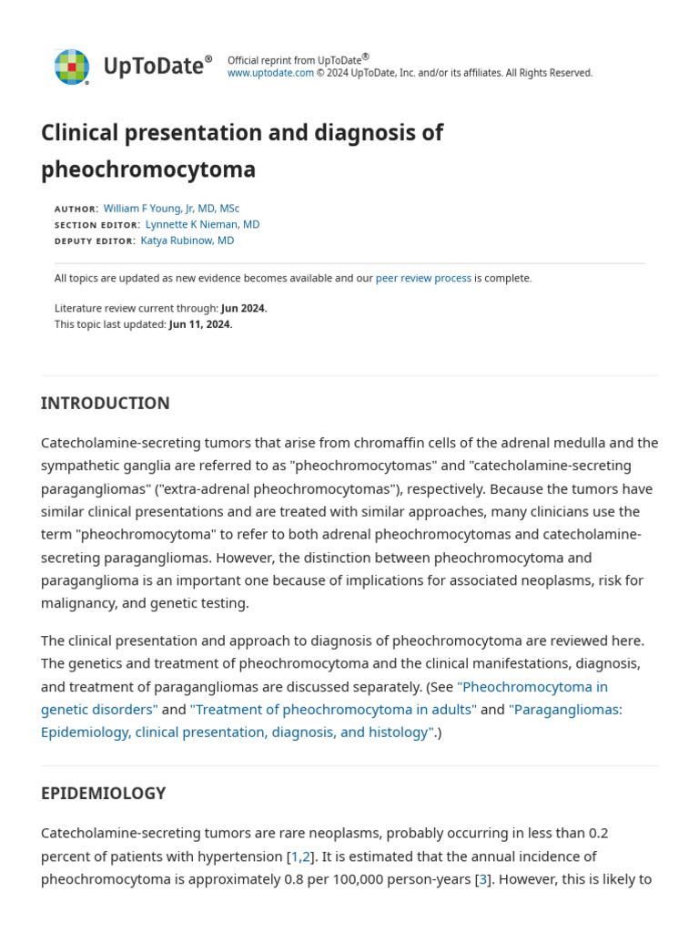 Clinical Presentation and Diagnosis of Pheochromocytoma - UpToDate ...