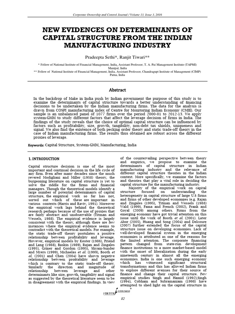 Determinants of Capital Structure in India | PDF | Capital Structure ...