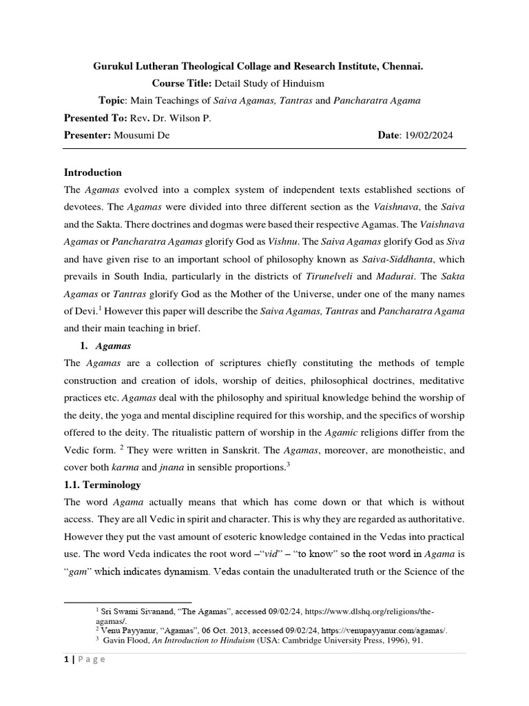 5.5. Main Teaching of Saiva Agamas, Tantras and Pancharatra Agamas ...