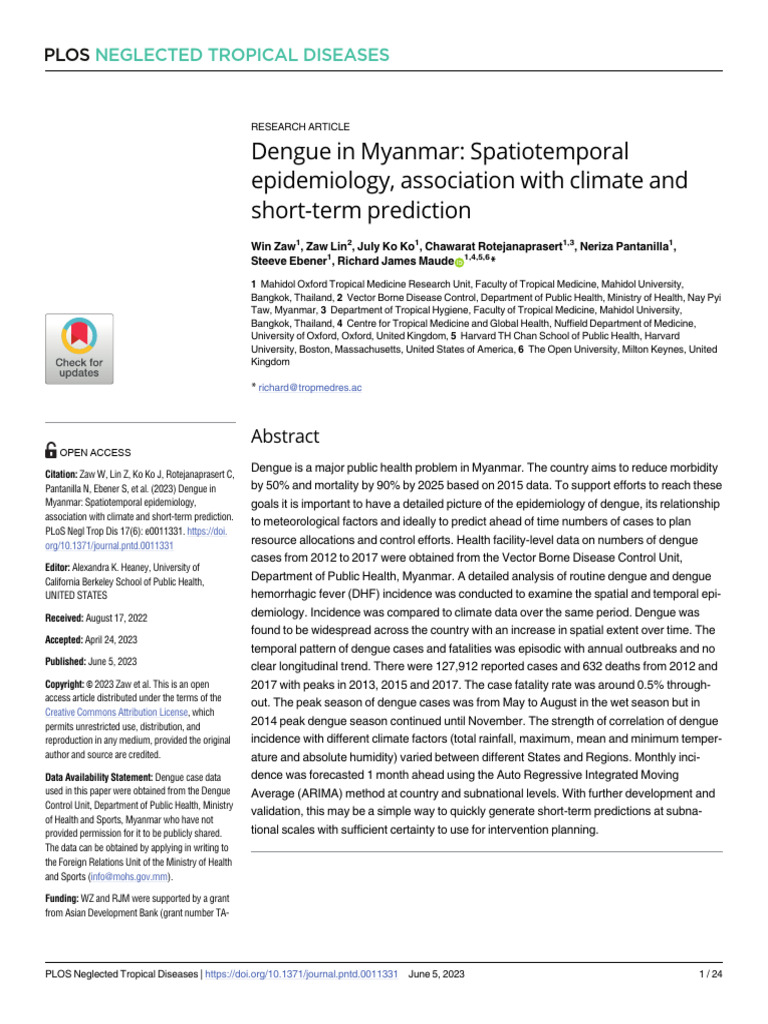 Spatial Temporal Epidemiology of Dengue in Myanmar | PDF ...