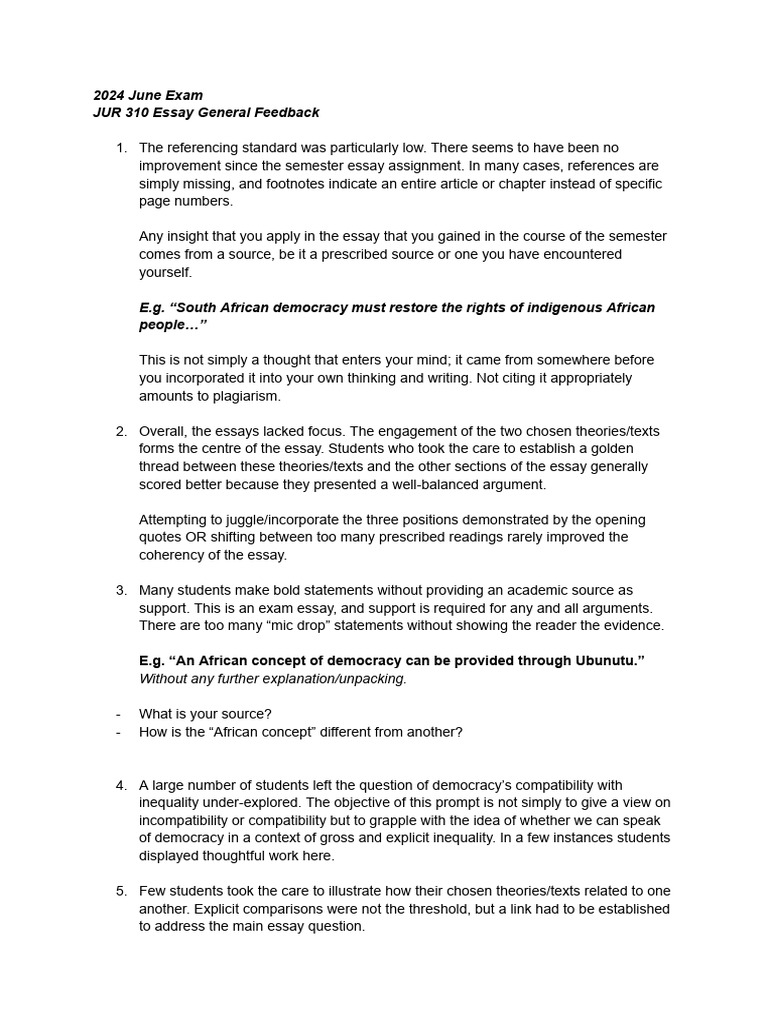 Exam Essay Feedback 2024 June PDF Essays Cognition