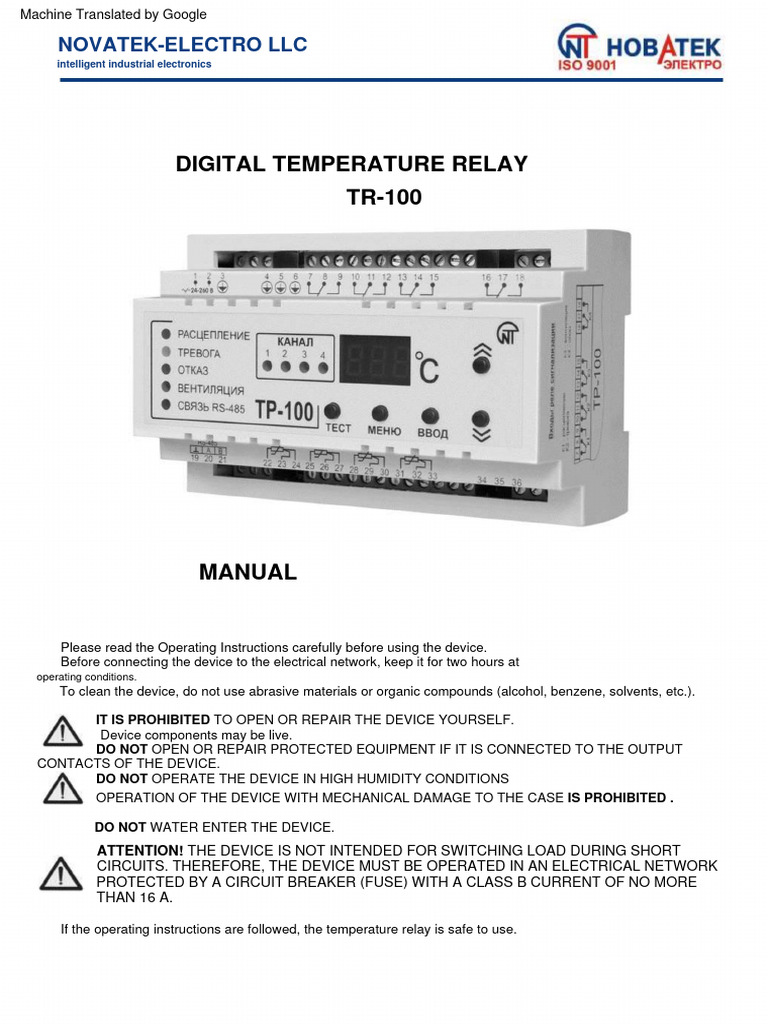 TR-100 Digital Temperature Relay Manual | PDF | Electrical Resistance ...