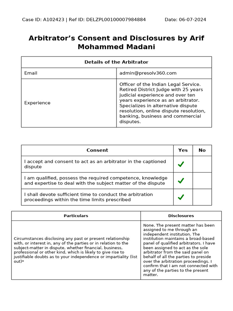 Consent1720245949 102423 | PDF | Arbitral Tribunal | Arbitration