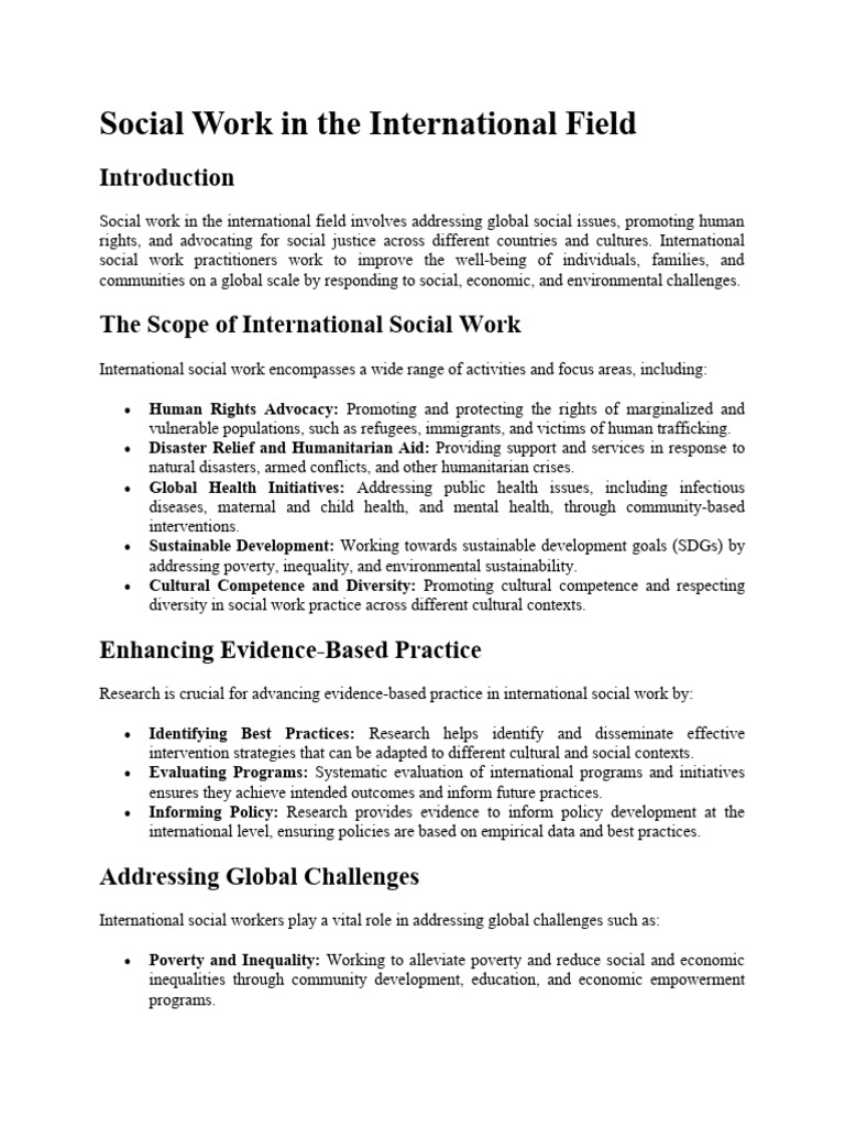 Social Work in The International Field | PDF | Social Work | Sustainability