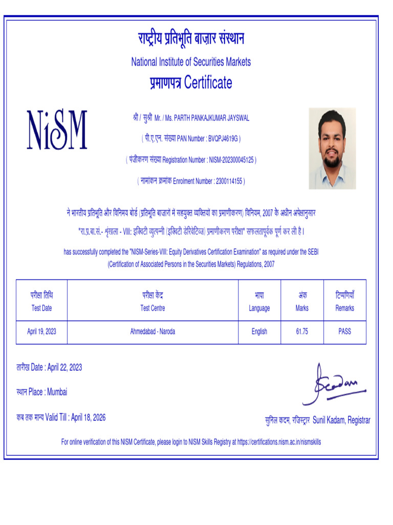 Certificate: National Institute of Securities Markets | PDF
