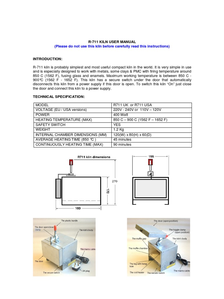 R711 Kiln User Manual (Please Do Not Use This Kiln Before Carefully