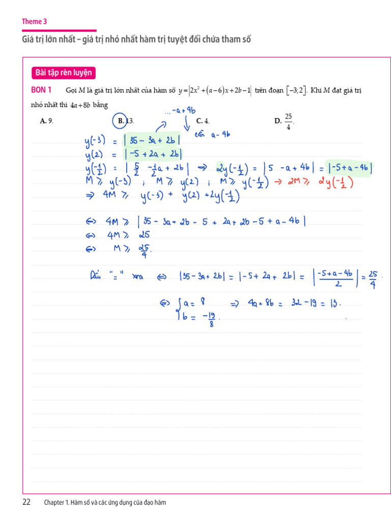 3. BTRL Theme 3. Min max hàm trị tuyệt đối chứa tham số (handout) | PDF