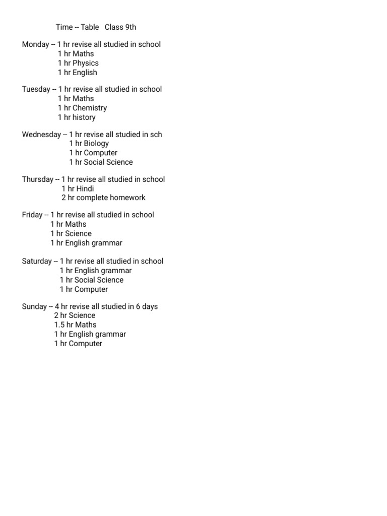 Time table class 9th 1 pdf