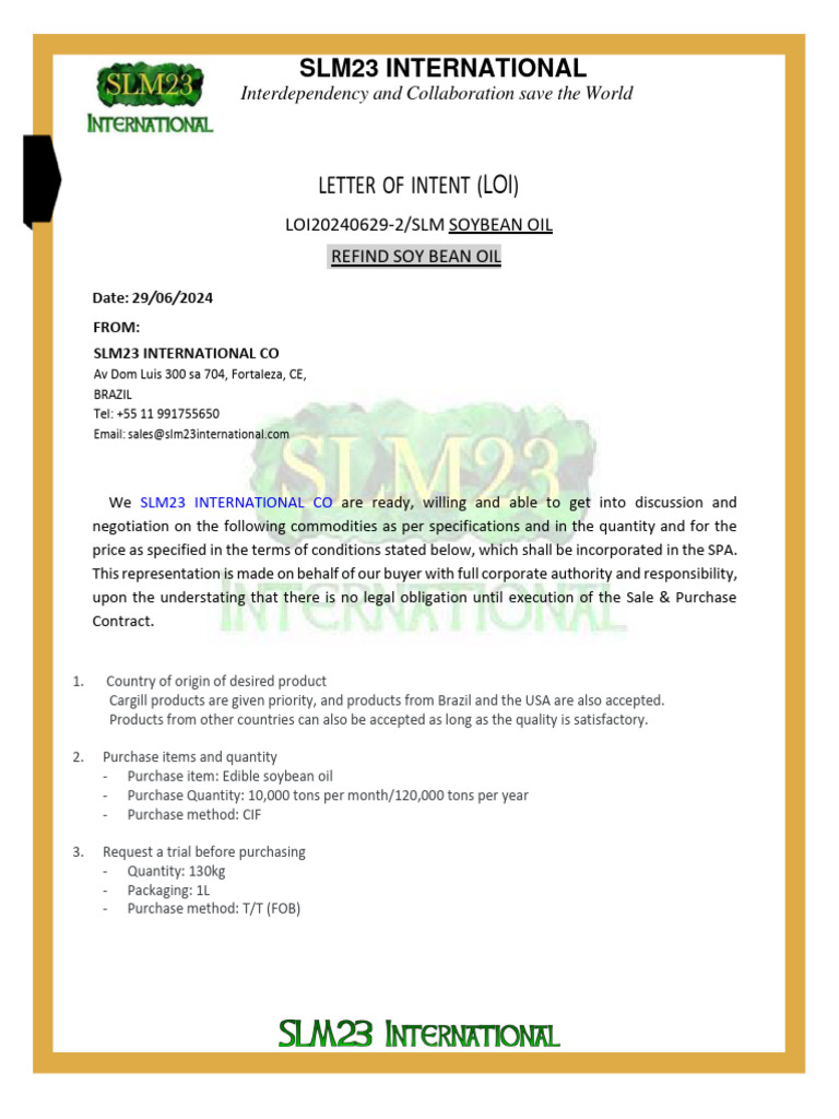 LOI for Soybean Oil Procurement | PDF