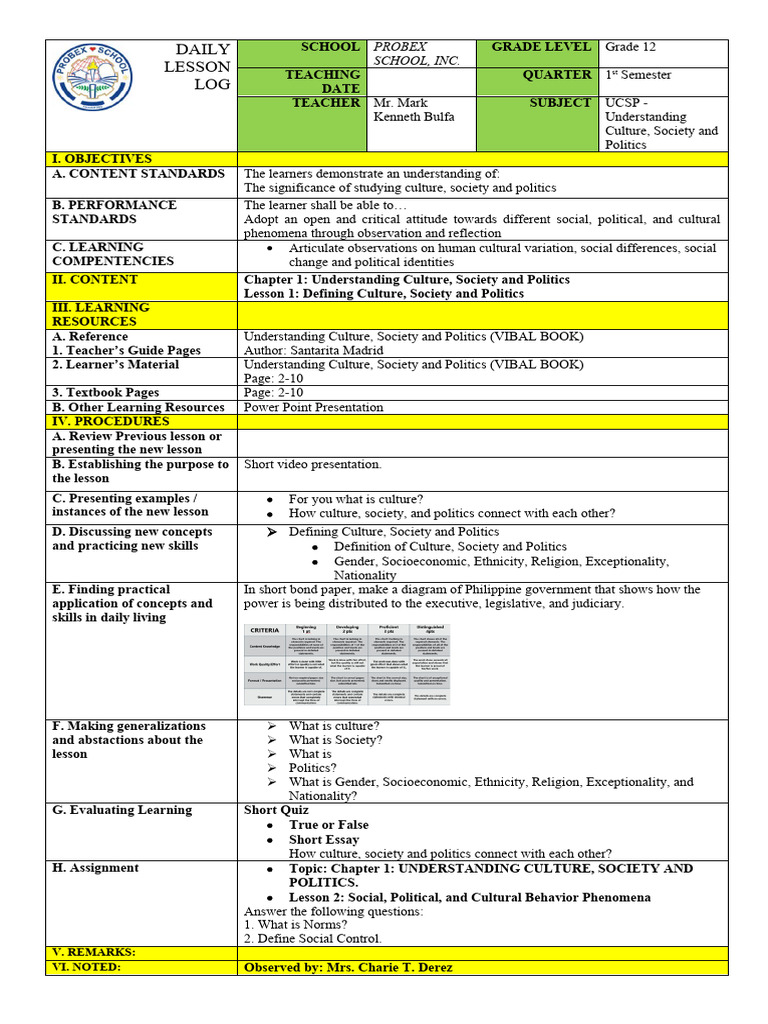 Grade 12 UCSP Daily Lesson Log | PDF | Learning | Deviance (Sociology)