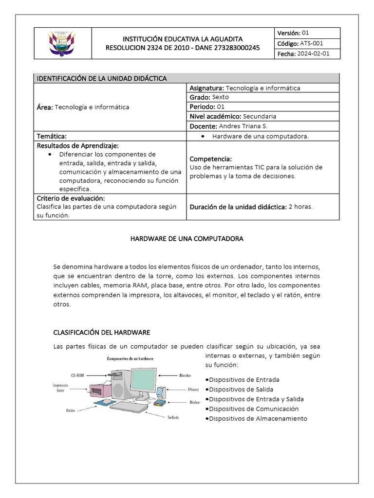 Componentes y funciones de la computadora | PDF | Hardware de la ...
