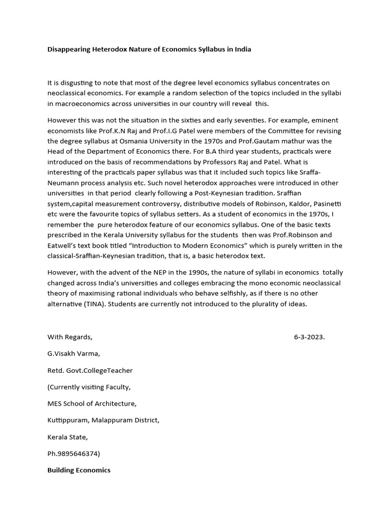Disappearing Heterodox Nature of Economics Syllabus | PDF | Heterodox ...