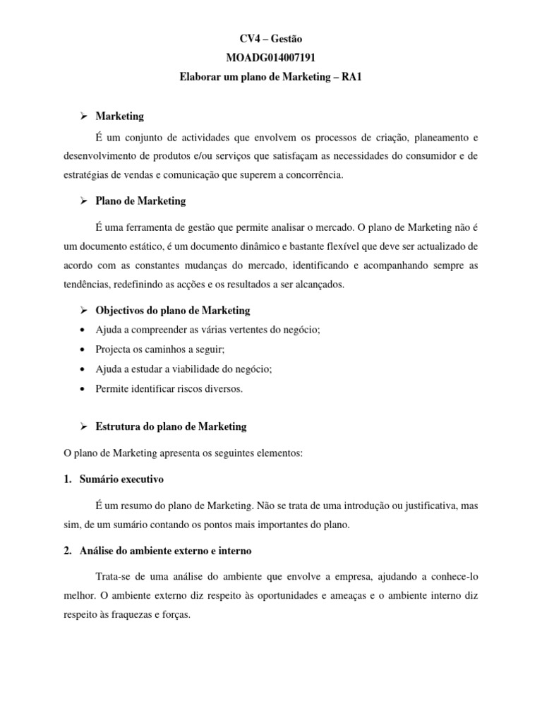 Como Elaborar um Plano de Marketing | PDF | Marketing | Business