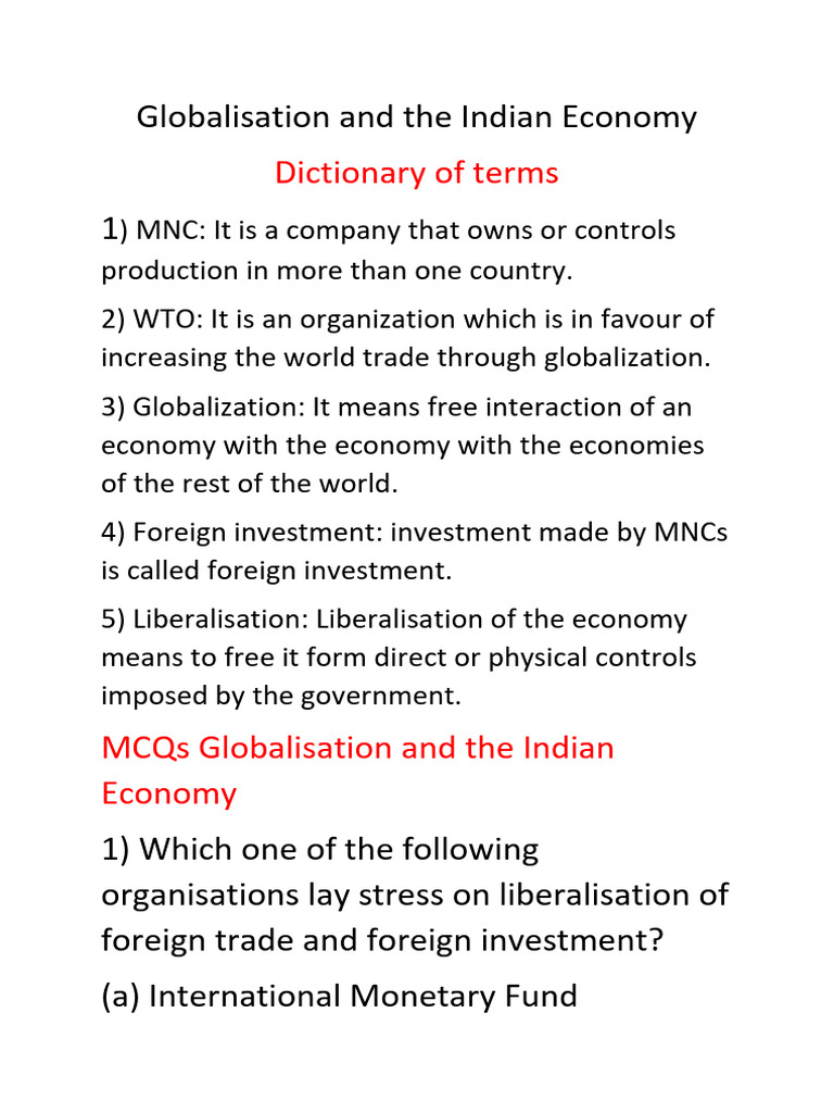 Globalisation And The Indian Economy Pdf
