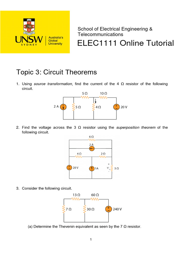 Elec1111 tutorial 3 online questions pdf