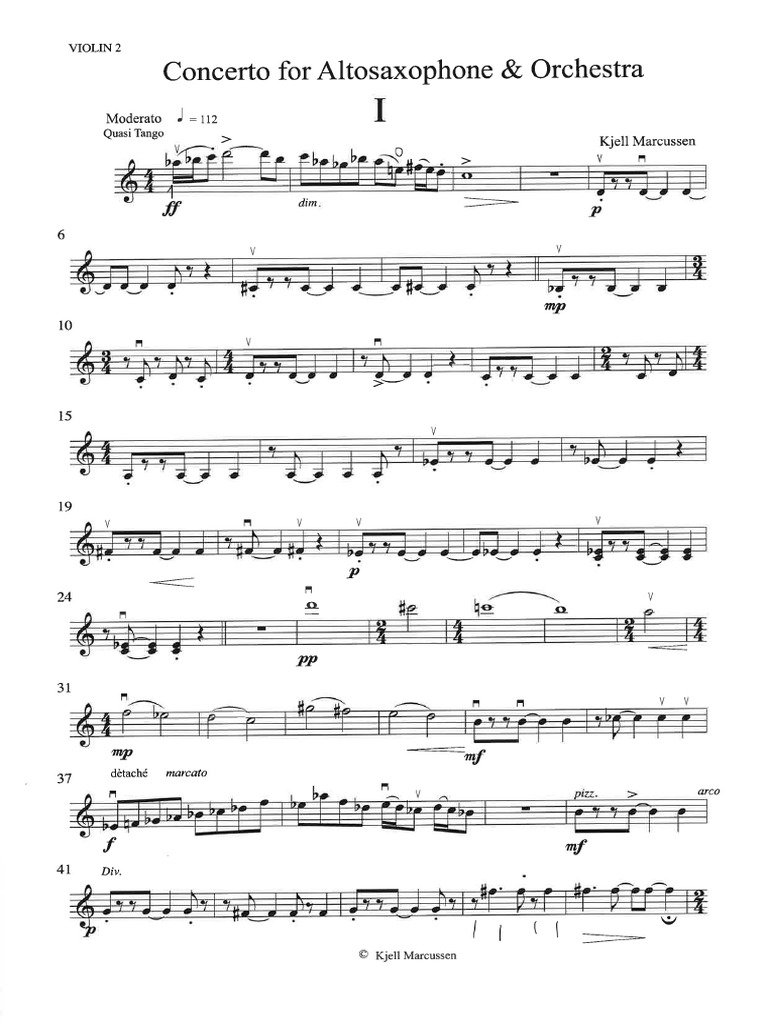 Saxophone Concerto, Violin 2, Fingersätze | PDF