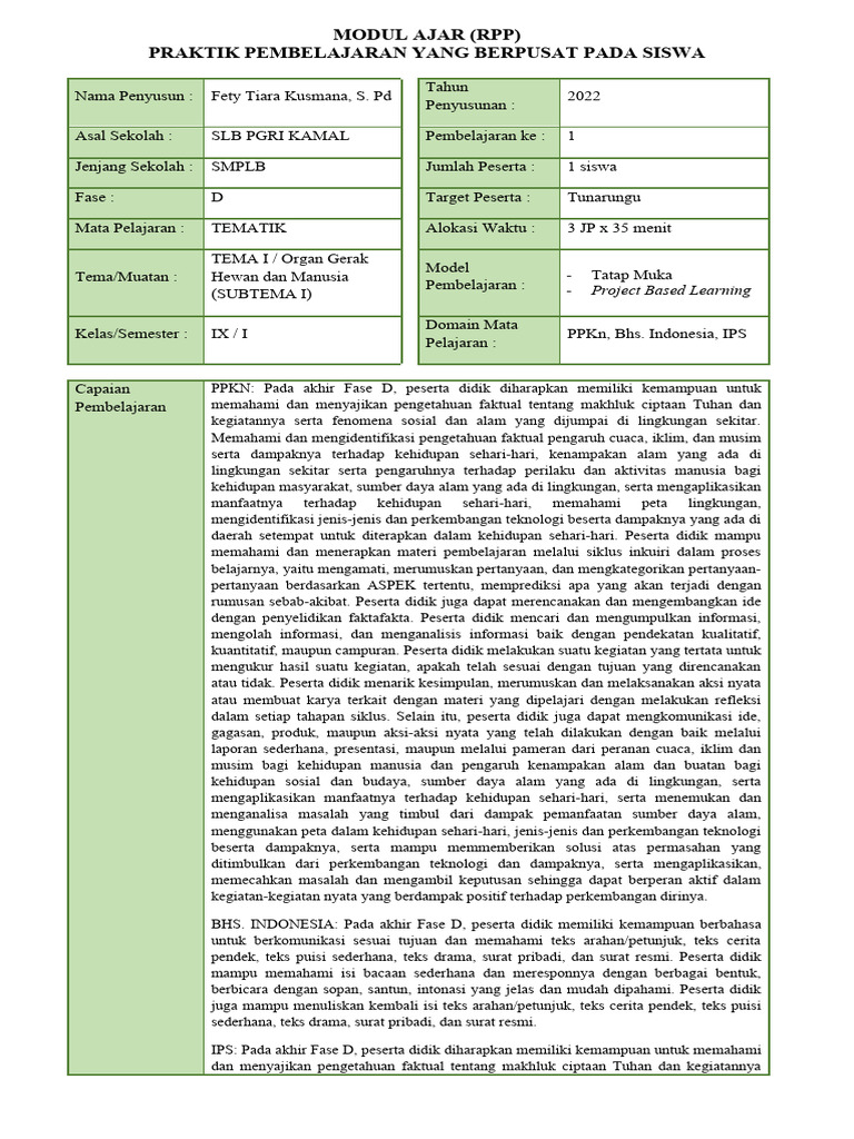Modul Ajar Tema 1 Subtema 1 Pb1 Pdf Sains Matematika