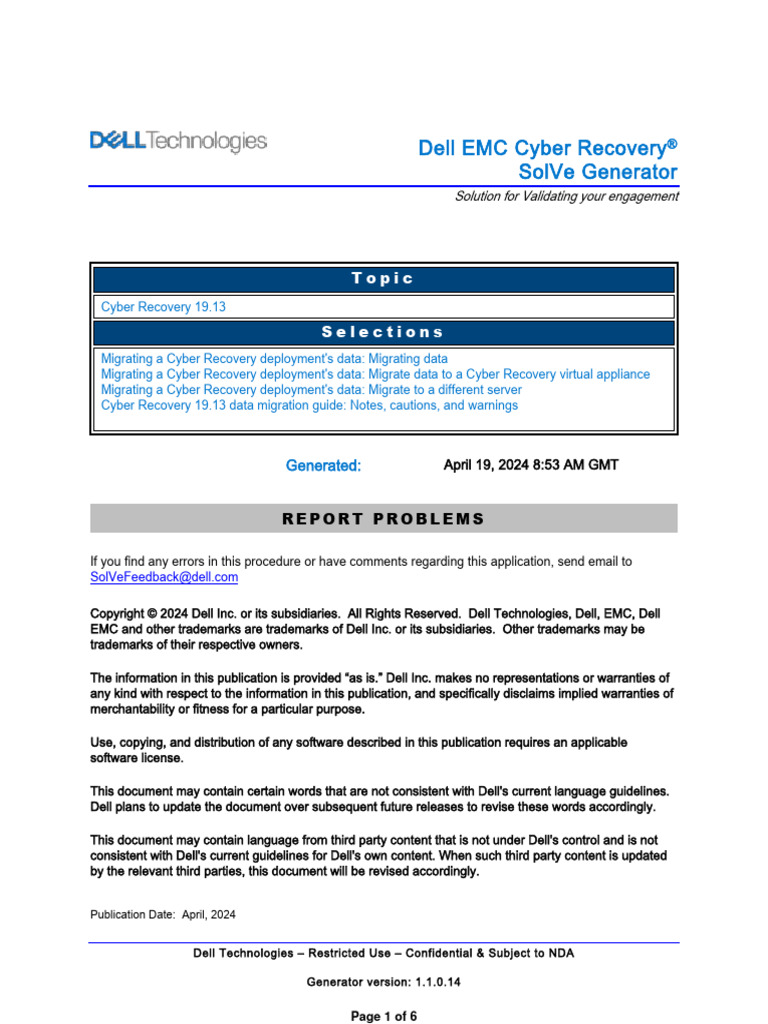 Dell Emc Cyber Recovery Cyber Recovery 19 13 Migrating Data Pdf