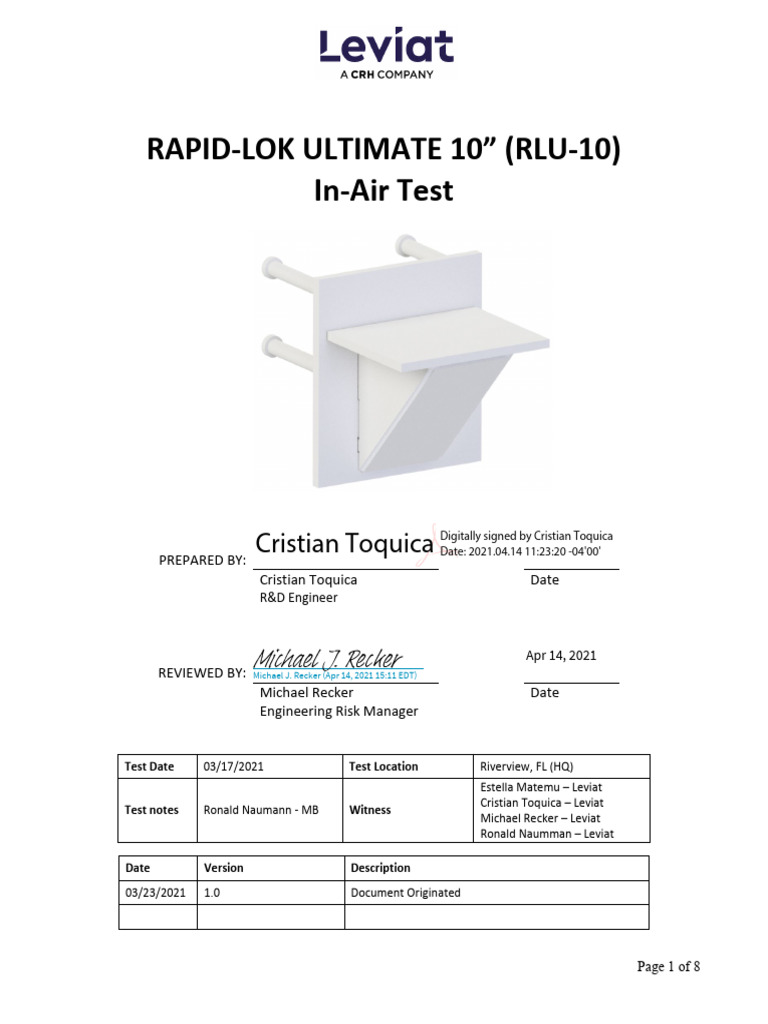 RLU-10 Load Capacity Test | PDF | Pressure Measurement | Pressure