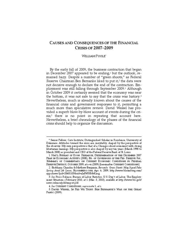 Causes and Consequences of The Financial Crisis of 2007 To 2009 | PDF ...