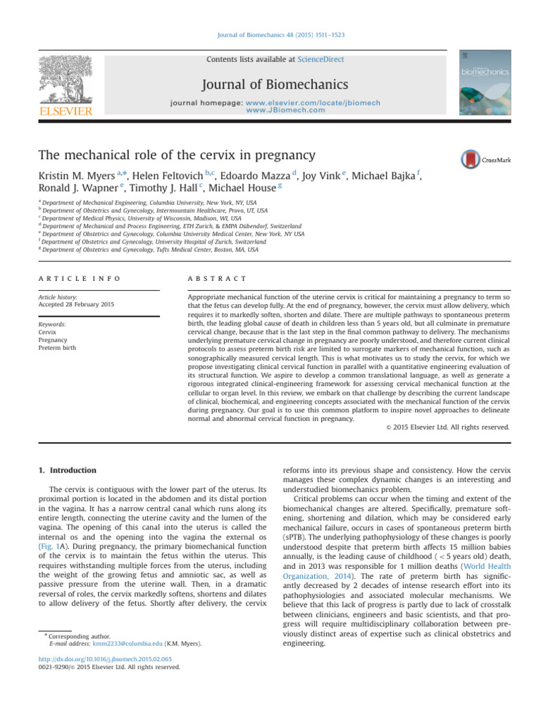 Mechanical Function of the Cervix in Pregnancy | PDF | Preterm Birth ...