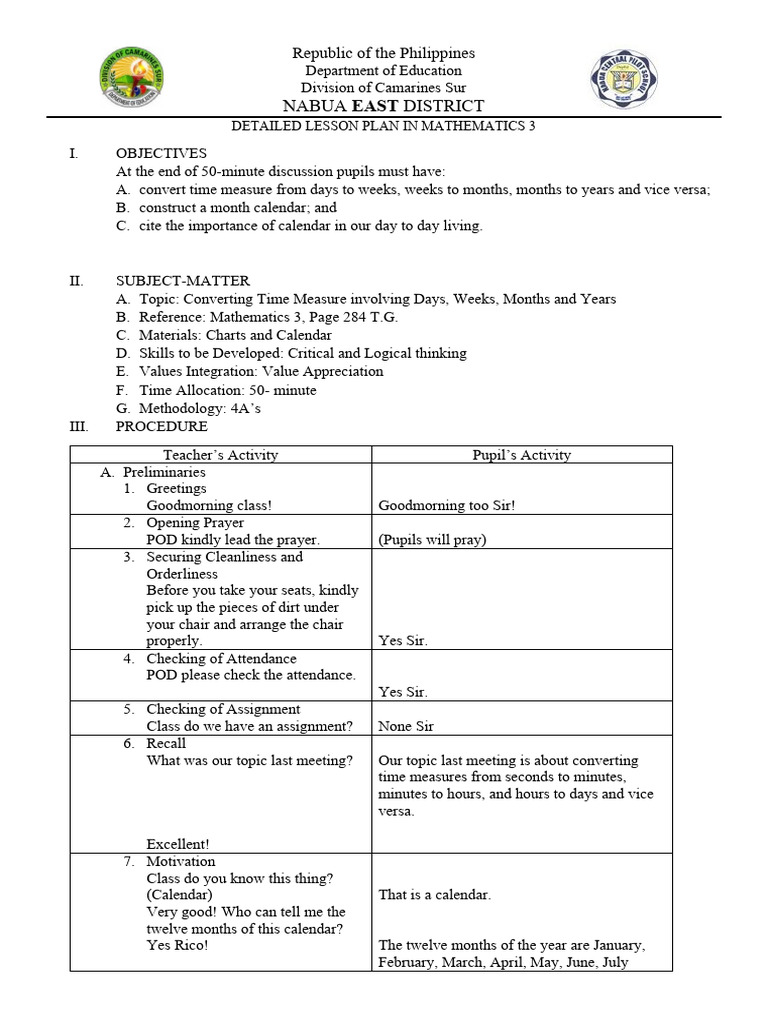 Mathematics 3 Lesson Plan: Time Conversion | PDF | Lesson Plan