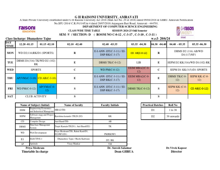 Time Table 22-7-24 5th Sem Sec D | PDF | Computing | Information Technology