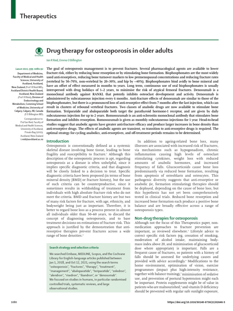 Reid Ian R Drug Therapy For Osteoporosis in Older | PDF | Osteoporosis ...