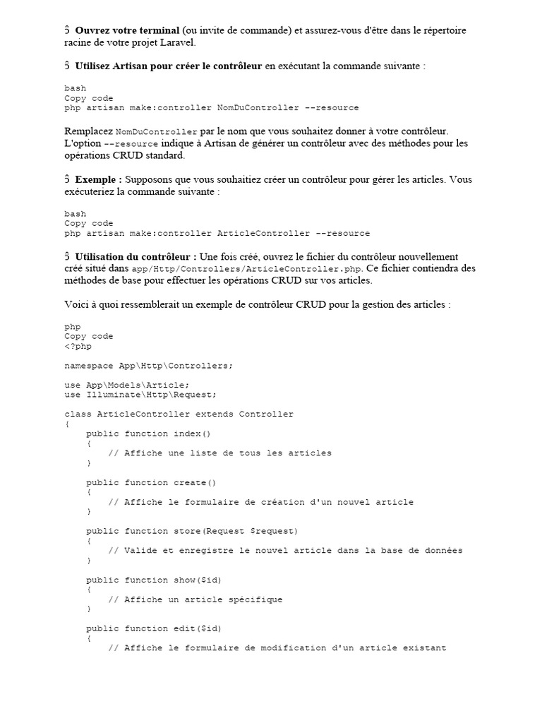 Création d'un contrôleur CRUD Laravel | PDF | PHP | Ingénierie informatique