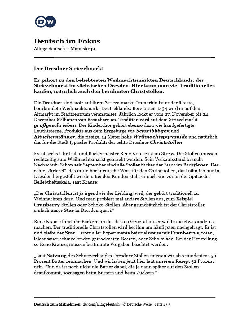 Der Dresdner Striezelmarkt-Manuskript | PDF